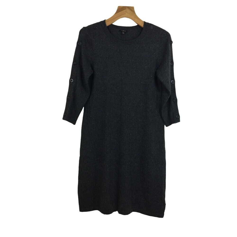 Talbots Womens Cotton 3/4 Button Sleeve Confetti Knit Shift Sweater Dress Gray M